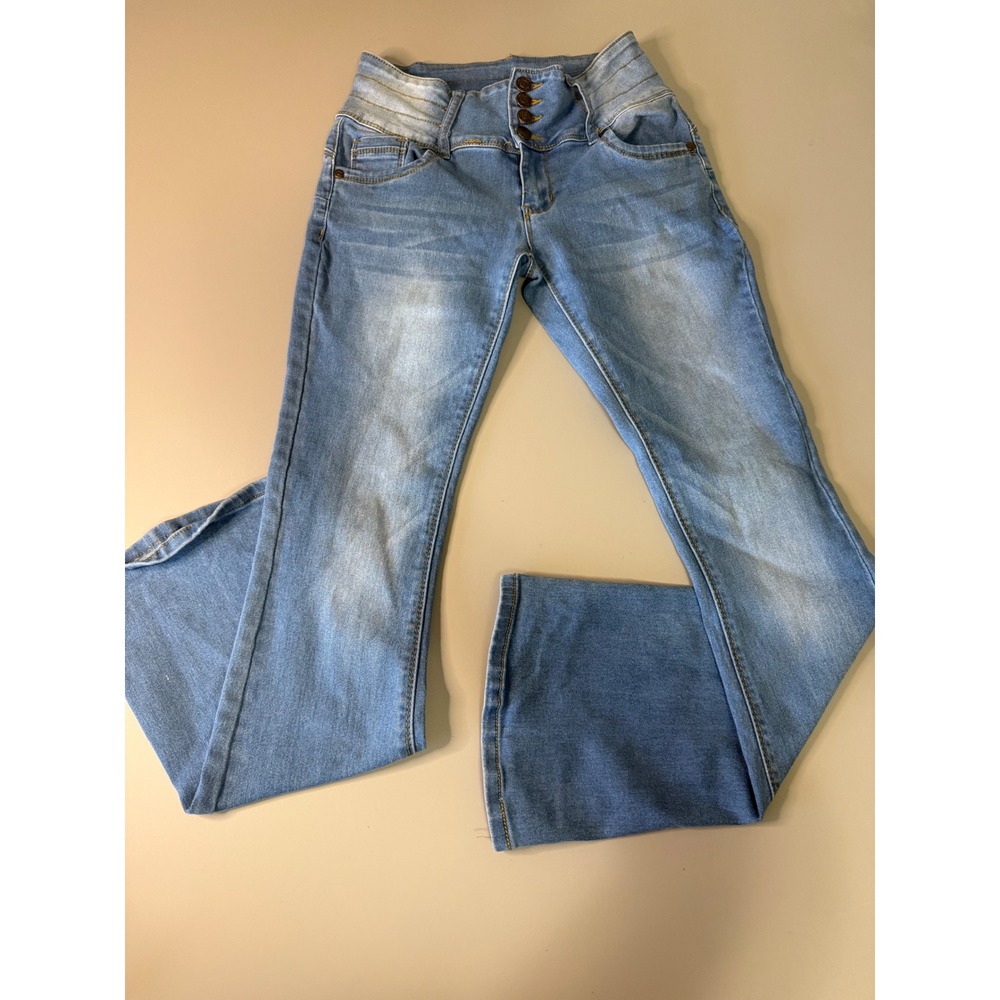 Bamboo Jeans Womens Light Wash High Rise Flare Stretch Denim Size 7